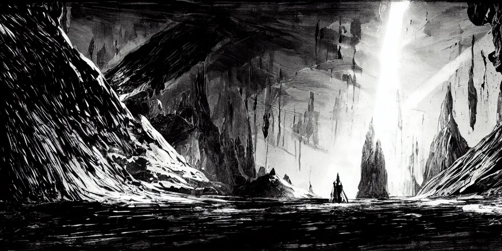 Image similar to a mythical magical sword halfway embedded in a stone radiant light, detailed and intricate environment, digital art, trending on art station kvlt by peder balke by peder balke by guido crepax by norman bluhm mystic high contrast monochromatic noir