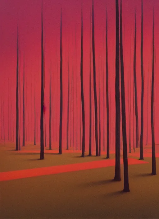 Image similar to an aerochrome forest below the stars Edward Hopper and James Gilleard, Zdzislaw Beksinski, Mark Ryden, Wolfgang Lettl highly detailed