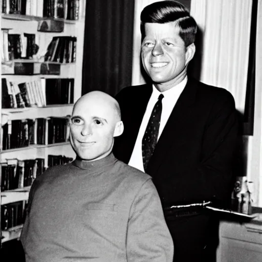 Image similar to b / w photo of jfk, no hair, bald, next to nikita kruschev