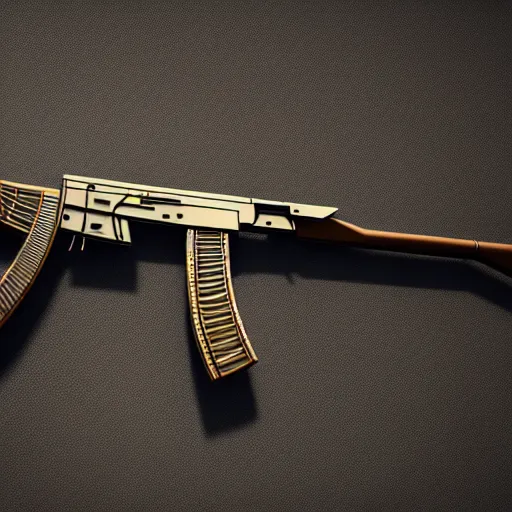 Image similar to an AK-47, intricate detail, 3d render, octane render, god rays, depth of field, trending on artstation, 4k, hd