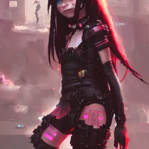 Image similar to cybergoth little girl, artwork by greg rutkowski and hiroriko araki