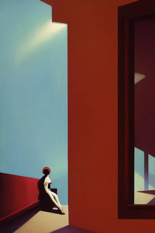 Image similar to woman put the television through her head Edward Hopper and James Gilleard, Zdzislaw Beksisnski, higly detailed