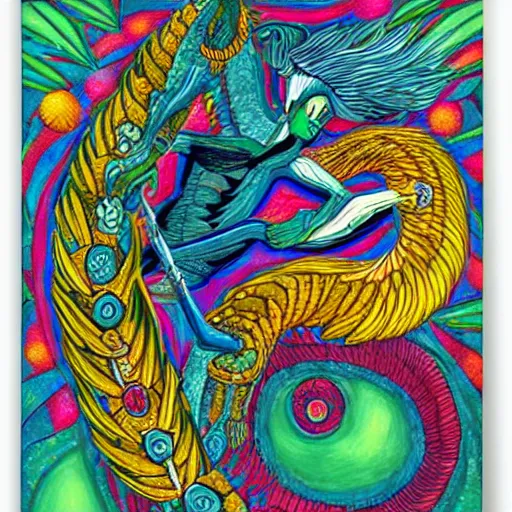 Prompt: quetzalcoatl creating the universe, style by par olofsson