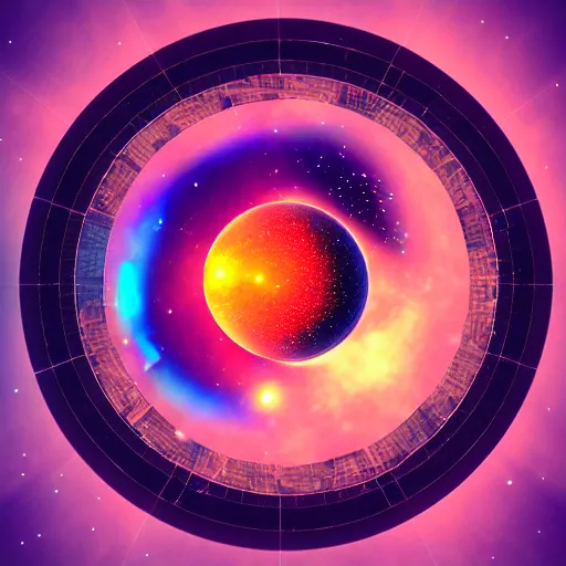 Image similar to The universe in a cube in a circle in a triangle Octane & Unreal Engine 4 & f1.4 Photography.