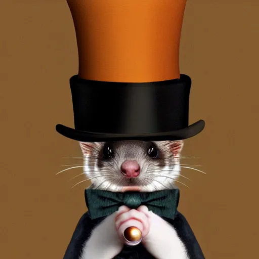 Prompt: “photograph of a ferret wearing a top hat and a monocle, high quality, hd, 8k”