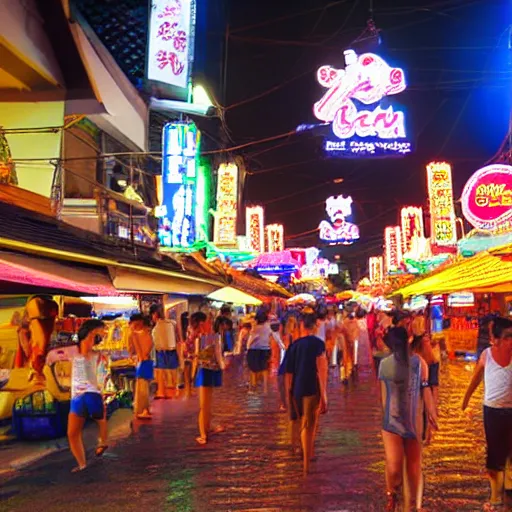 Prompt: walking street in pattaya thailand