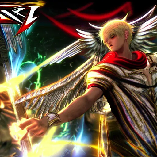 Prompt: Angel Warrior Jin Tekken 7 Arcade surreal graphics with random screen tears.