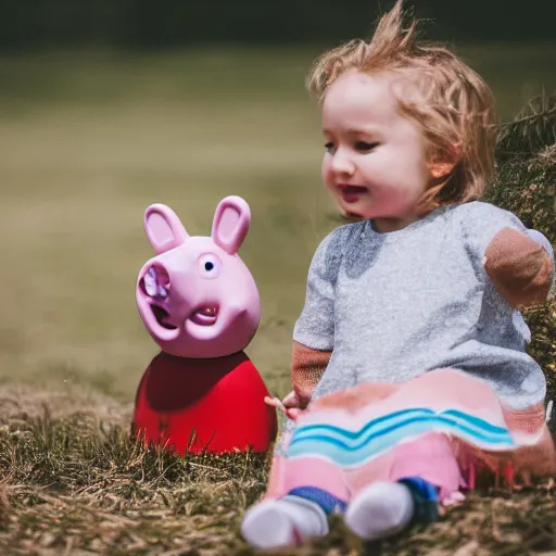 Image similar to portrait photo still of real life peppa pig, 8 k, 8 5 mm f 1. 8