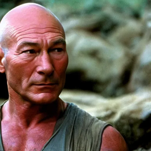 Image similar to a film still of patrick stewart in the movie rambo
