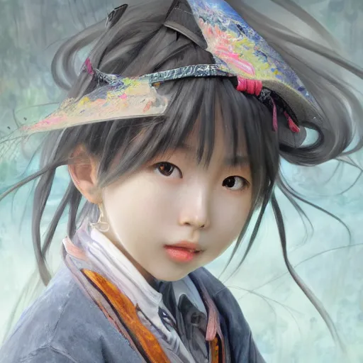 Image similar to dynamic composition, motion, ultra-detailed, incredibly detailed, a lot of details, amazing fine details and brush strokes, colorful and grayish palette, smooth, HD semirealistic anime CG concept art digital painting, watercolor oil painting of a Japanese schoolgirl, by a Chinese artist at ArtStation, by Huang Guangjian, Fenghua Zhong, Ruan Jia, Xin Jin and Wei Chang. Realistic artwork of a Chinese videogame, gradients, gentle an harmonic grayish colors.