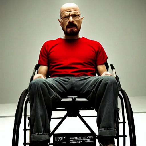 Prompt: Walter White sitting in wheel chair photo