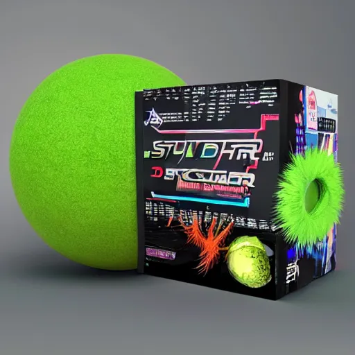 Image similar to high quality 3 d render cyberpunk very tennis ball monster highly detailed, unreal engine cinematic smooth, in the style of blade runner & detective pikachu, basil gogos, chalk, low angle, uhd 8 k, sharp focus, illustrated by basil gogos