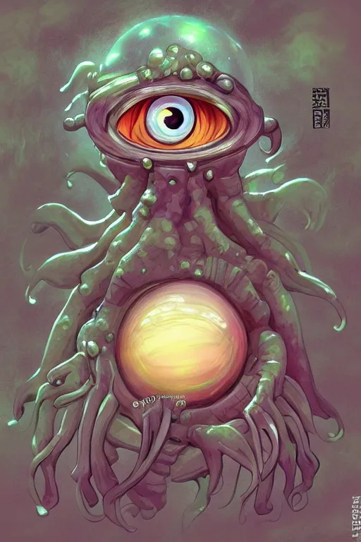 Image similar to a humanoid figure clam monster with large sphere eyes, highly detailed, digital art, sharp focus, trending on art station, plant, anime art style