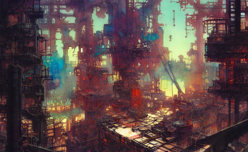 Image similar to industrial complex, fantasy. intricate, amazing composition, colorful watercolor, by ruan jia, by maxfield parrish, by marc simonetti, by hikari shimoda, by robert hubert, by zhang kechun, illustration, gloomy
