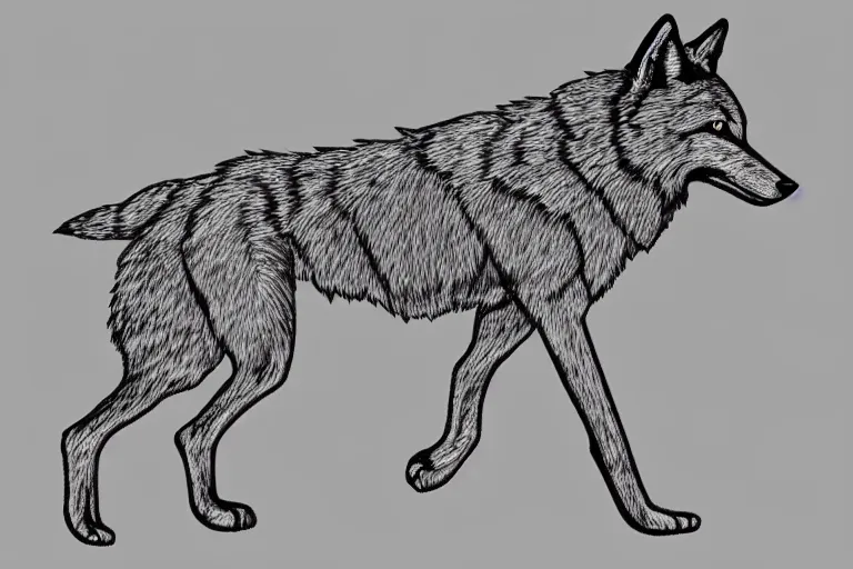 Image similar to digital art of a full-body outline of a running wolf, simple, no color, high quality, HD, 8K,