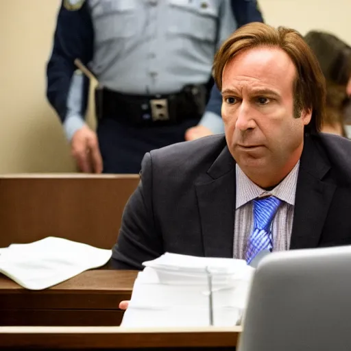 Image similar to saul goodman defending alex jones in court, courtroom photo, sharp, high quality, 8k