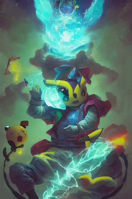 Prompt: pikachu necromancer covered with electricity, highly detailed, high contrast, light reflection, trippy, nebula, trending on artstation by artgem, by peter mohrbacher, by wlop, by ruan jia