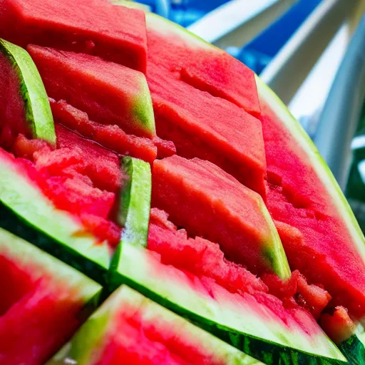 Image similar to a watermelon ferris wheel, food photography, 7 5 mm, bokeh