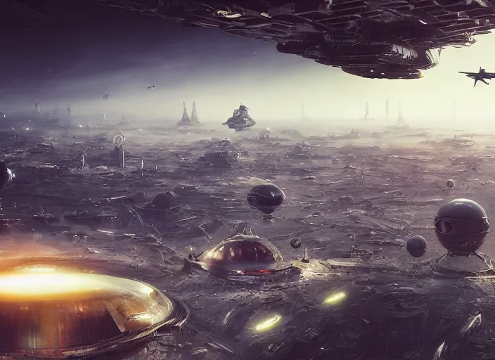 Prompt: cult of technology, exterior, scifi, artificial intelligence, ultra realistic, highly detailed, large flying machine brain, futuristic landscape, beautiful, alien planet, city, utopian architecture, coruscant, birds eye view, atmosphere, masterpiece, epic lighting, bright, cinematic, art by jan urschel and neil blevins