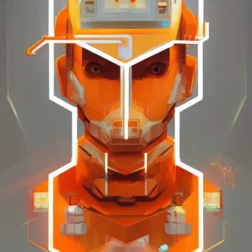 Prompt: robot like cube orange with white digital art, digital paiting, overcoat art by JC Leyendecker and sachin teng