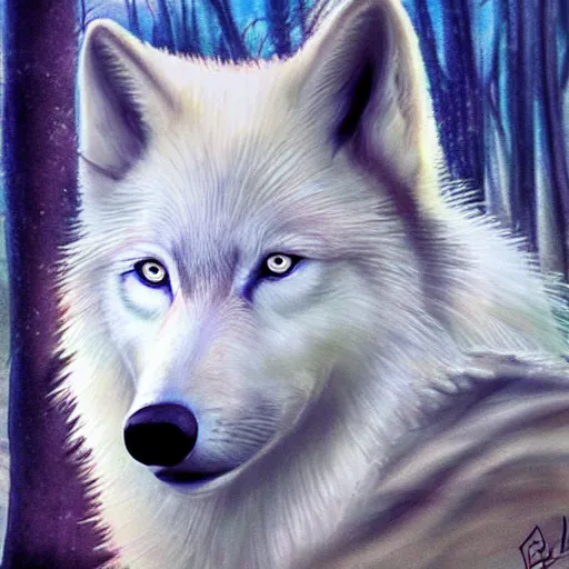 Image similar to white wolf with blue eyes in the autumn forest, blue eyes, realistic, 8 к