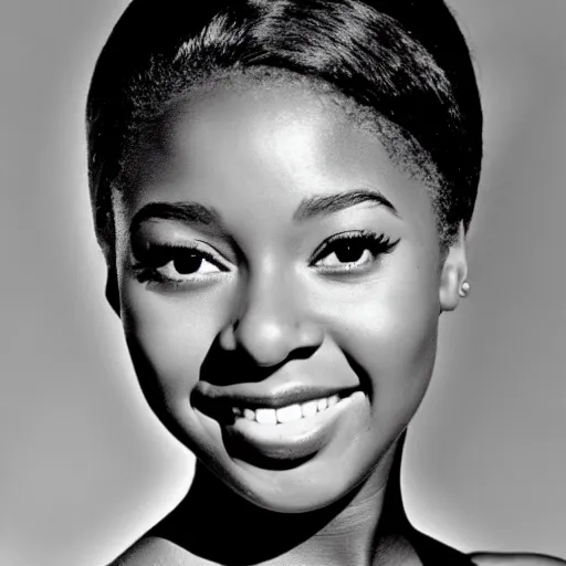 Image similar to black and white photo of a beautiful and elegant 1 9 6 5 young black actress