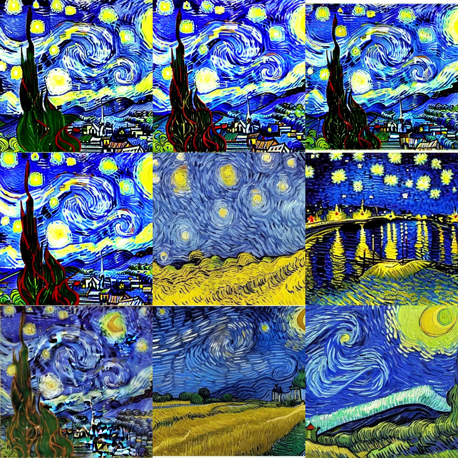 Prompt: a beautiful morning with clear skies, in the style of starry night by vincent van gogh