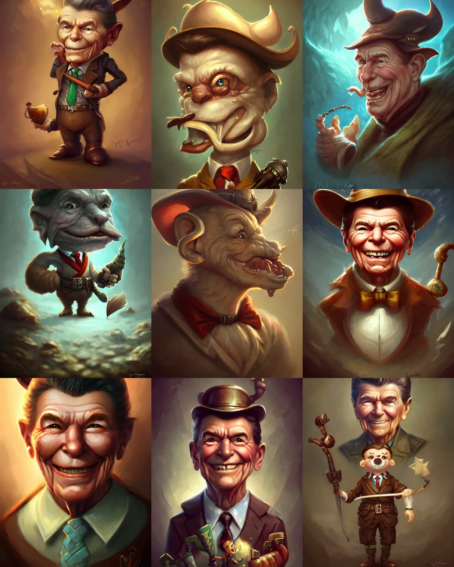 Prompt: cute little anthropomorphic ronald reagan cute and adorable, pretty, beautiful, dnd character art portrait, matte fantasy painting, deviantart artstation, by jason felix by steve argyle by tyler jacobson by peter mohrbacher, cinema