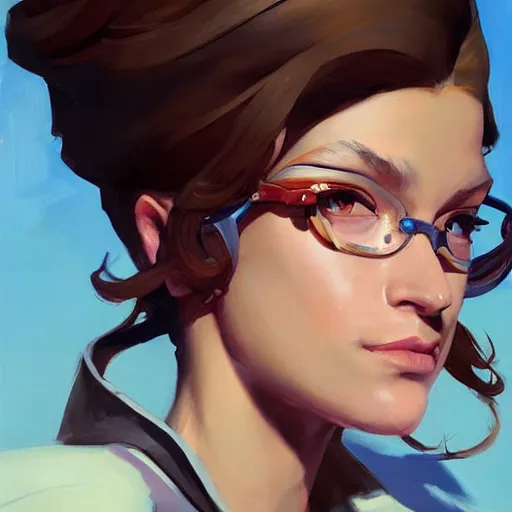 Image similar to greg manchess portrait painting of hermine granger as overwatch character, medium shot, asymmetrical, profile picture, organic painting, sunny day, matte painting, bold shapes, hard edges, street art, trending on artstation, by huang guangjian and gil elvgren and sachin teng