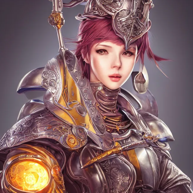 Image similar to studio portrait of lawful good colorful female holy knight paladin as absurdly beautiful, elegant, young sensual gravure idol, ultrafine hyperrealistic detailed face illustration by kim jung gi, irakli nadar, intricate linework, sharp focus, bright colors, matte, octopath traveler, final fantasy, unreal engine highly rendered, global illumination, radiant light, intricate environment