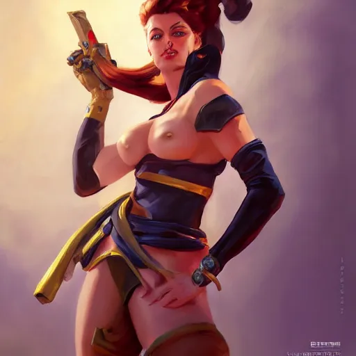 Image similar to greg manchess portrait painting of teela as overwatch character, medium shot, asymmetrical, profile picture, organic painting, sunny day, matte painting, bold shapes, hard edges, street art, trending on artstation, by huang guangjian and gil elvgren and sachin teng