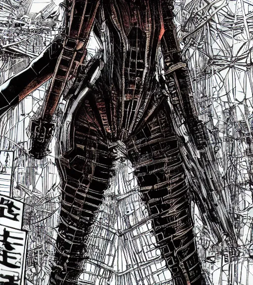 Prompt: colored manga, by tsutomu nihei, tarkovsky, majestic ancient tower of babylon of terror, a woman in cyber clothing, hyperrealistic, blame manga, full color, cyber architecture, intricate, illustration, concept art, hyper - detailed, smooth, masterpiece, epic, cinematic, high quality