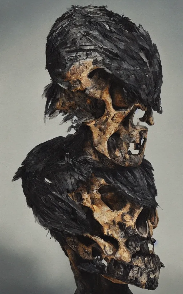 Prompt: a mutant man with a crow beak growing from his skull, oil painting, dramatic lighting, hyperrealistic, ultra detailed