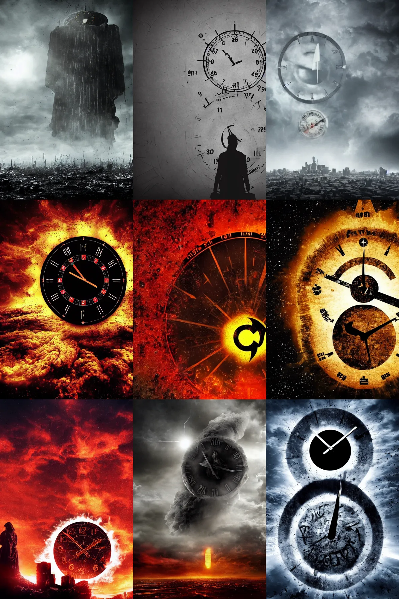 Prompt: the doomsday clock, apocalypse, end of days, dark, dramatic, gloomy, 4 k