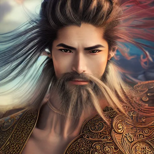 Image similar to an immortal xianxia cultivator with long golden hair as an absurdly handsome, elegant, young anime man, ultrafine hyperrealistic detailed face illustration by kim jung gi, irakli nadar, intricate linework, sharp focus, bright colors, matte, final fantasy, unreal engine highly rendered, global illumination, radiant light, intricate environment