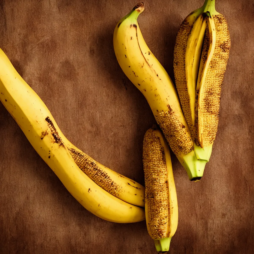 Image similar to banana in the shape of corncob, closeup, hyper real, food photography, high quality