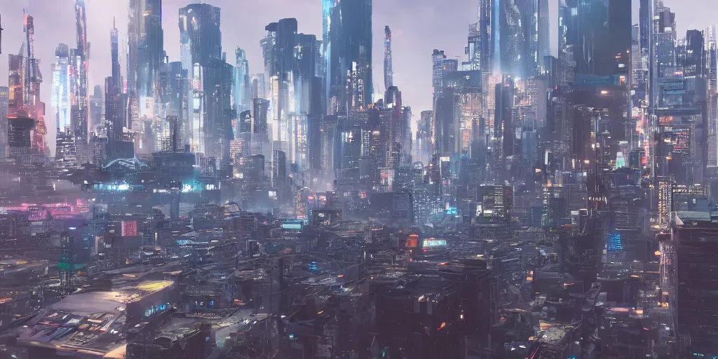 Image similar to a city skyline in a cyberpunk world ,octane render, 4k