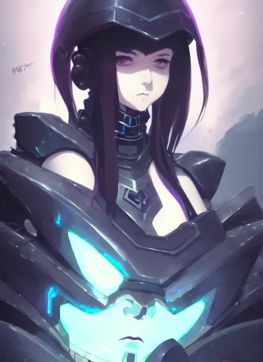 Image similar to portrait of cute goth girl in cyber armor, warhammer, illustration concept art anime key visual trending pixiv fanbox by wlop and greg rutkowski and makoto shinkai and studio ghibli