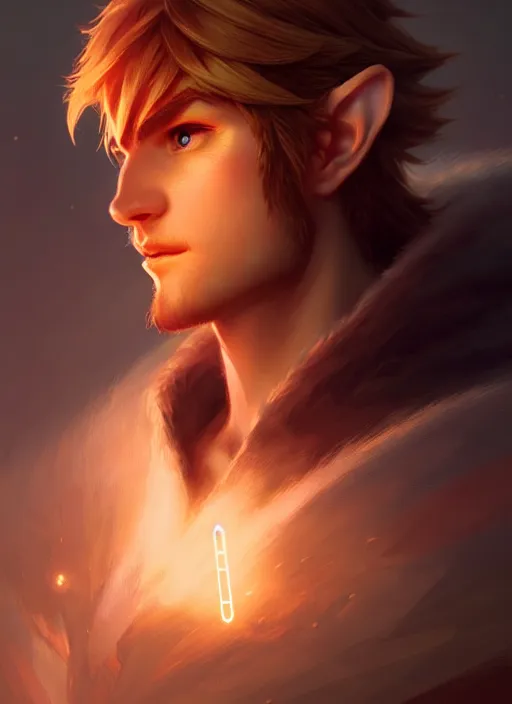 Image similar to portrait of link from the legend of zelda, intricate, elegant, glowing lights, highly detailed, digital painting, artstation, concept art, sharp focus, illustration, art by wlop, mars ravelo and greg rutkowski