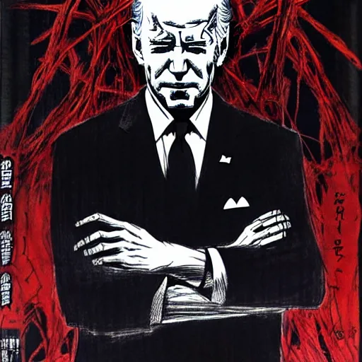 Image similar to Joe Biden looking sinister, by Tsutomu Nihei, highly detailed