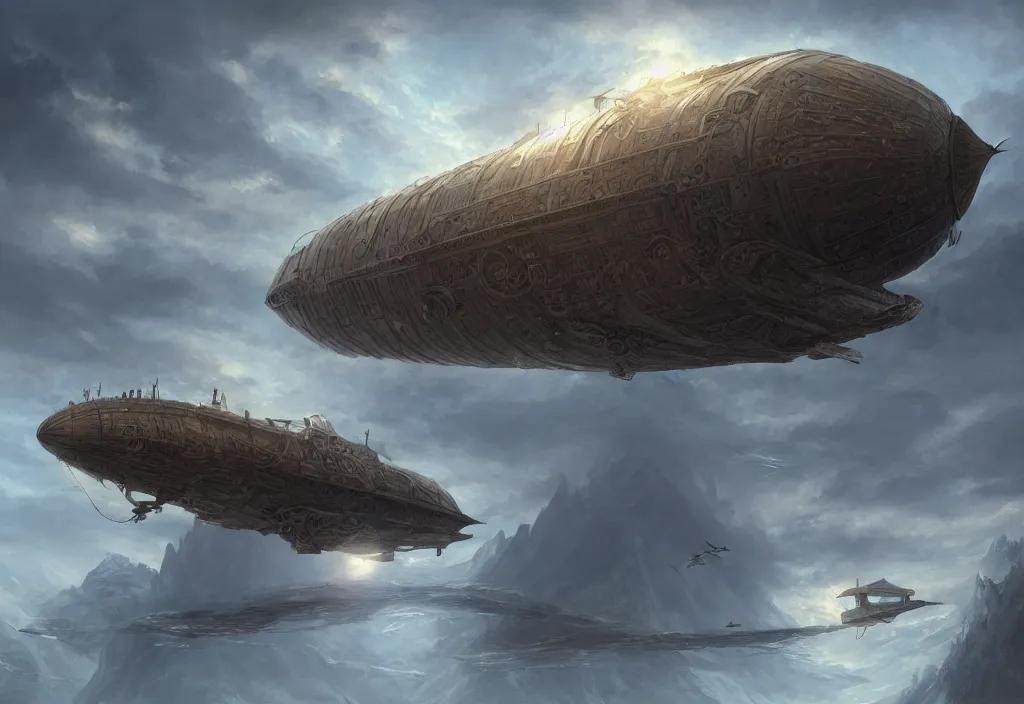 Image similar to a fantasy airship, epic fantasy, detailed, intricate, elegant, digital painting, concept art, smooth, focus, rim light