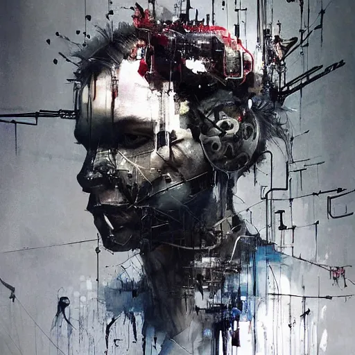 Image similar to cybernetic dream hunter, cyberpunk, wires, skulls, machines by emil melmoth zdzislaw belsinki craig mullins yoji shinkawa realistic render ominous detailed photo atmospheric by jeremy mann francis bacon and agnes cecile ink drips paint smears digital glitches glitchart