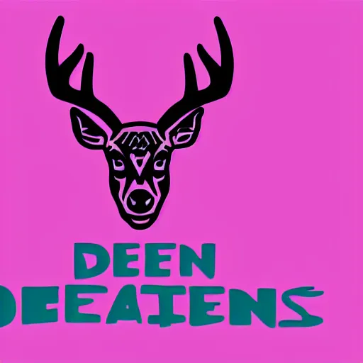 Prompt: logo for corporation that involves deer head, symmetrical, retro pink synthwave style, retro sci fi, neon lighting