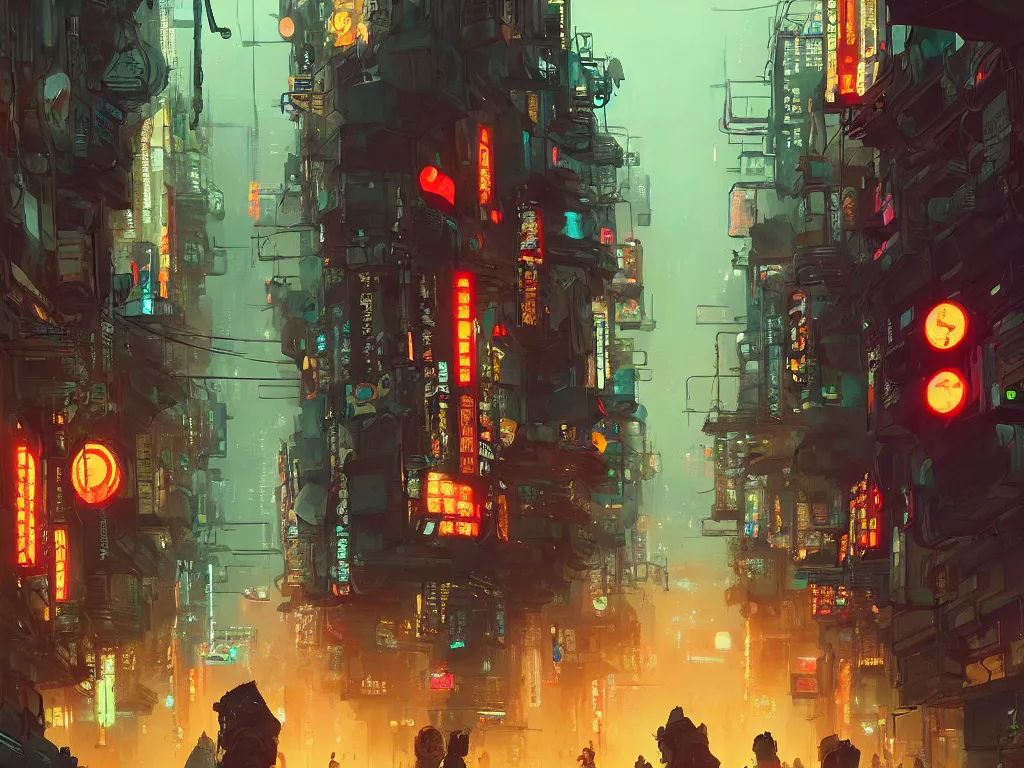 Image similar to concept art of a cramped cyberpunk street filled with people during obon festival, grimy, gritty, blade runner 2 0 4 9, trending on artstation, award winning painting, cgi, art by john berkey and anton fadeev and john howe and simon stalenhag and greg rutkowski