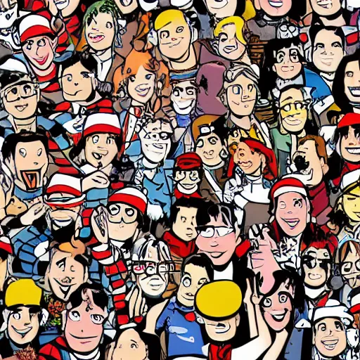 Image similar to cartoon of where's waldo at comic con