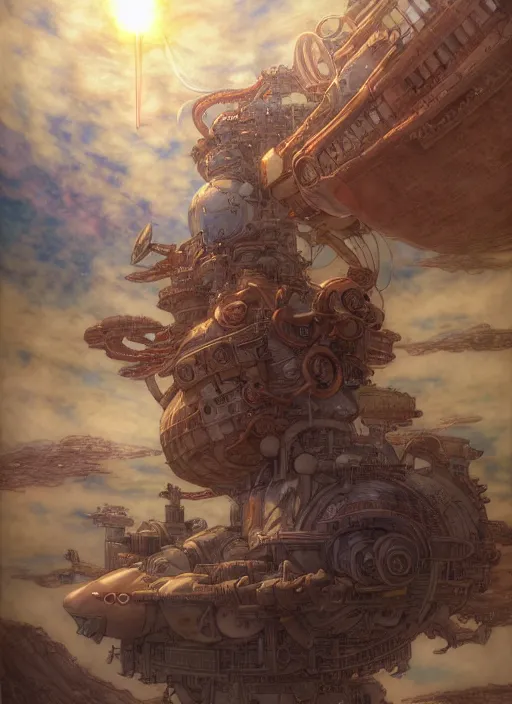 Image similar to prompt : ragnarok online portrait soft light painted by james jean and katsuhiro otomo and erik jones, inspired by akira anime, epic fantasy book cover for the wind walker, an airship flying over a steampunk city inside a crater, intricate oil painting, high detail illustration, sharp high detail, manga and anime 1 9 9 9