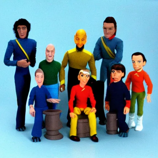 Prompt: claymation star trek tng crew