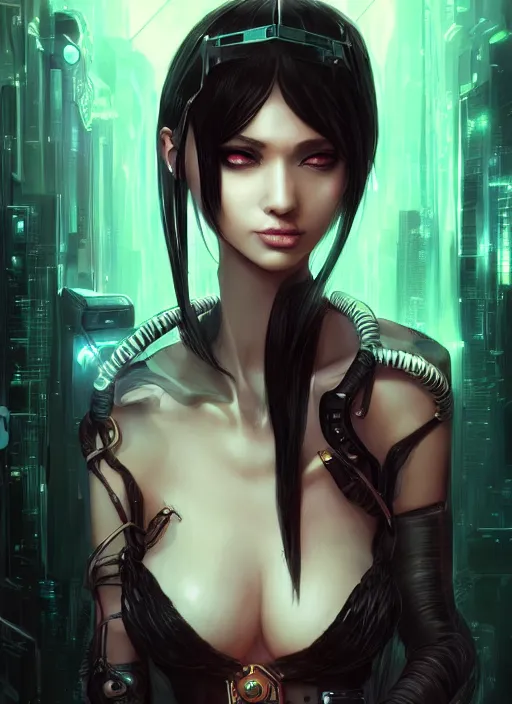 Image similar to teen elf, cyberpunk, black hair, gorgeous, amazing, elegant, intricate, highly detailed, digital painting, artstation, concept art, sharp focus, illustration, art by ross tran