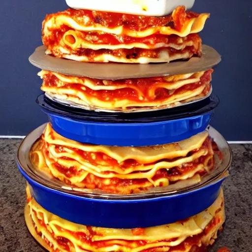 Image similar to a tower of lasagna to the sky