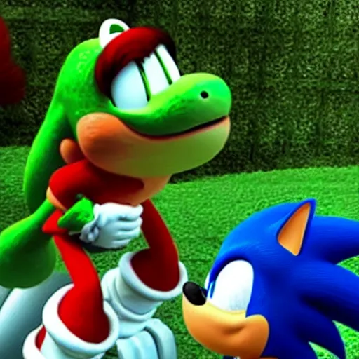 Prompt: Yoshi and Sonic starring in the hit comedy film Dumb-and-Dumber